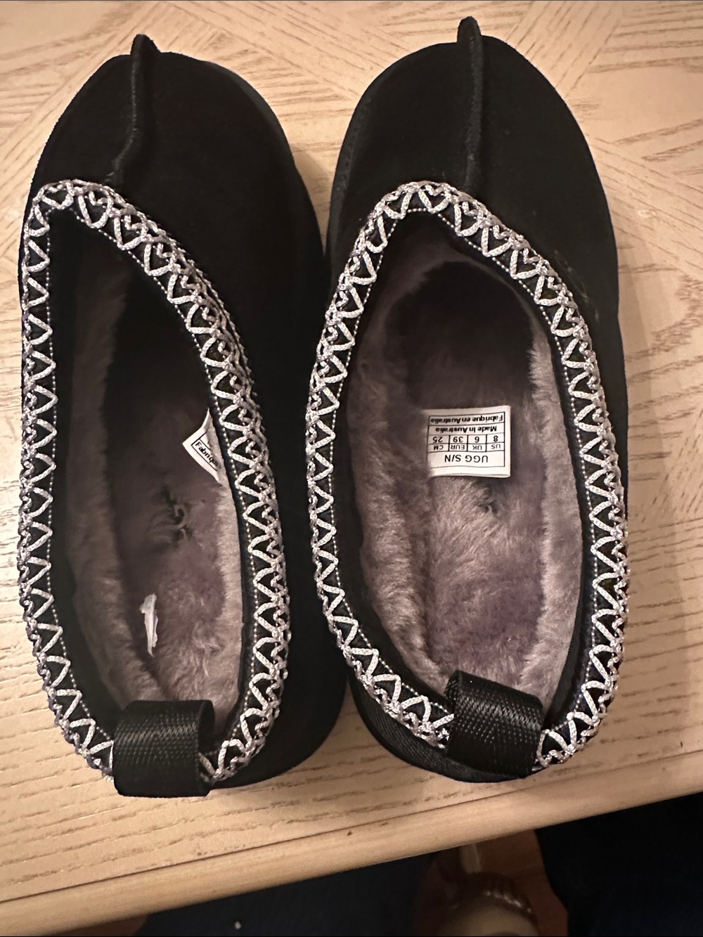 Black Slip-On Moccasin Slippers with White Trim - Picture 3 of 5